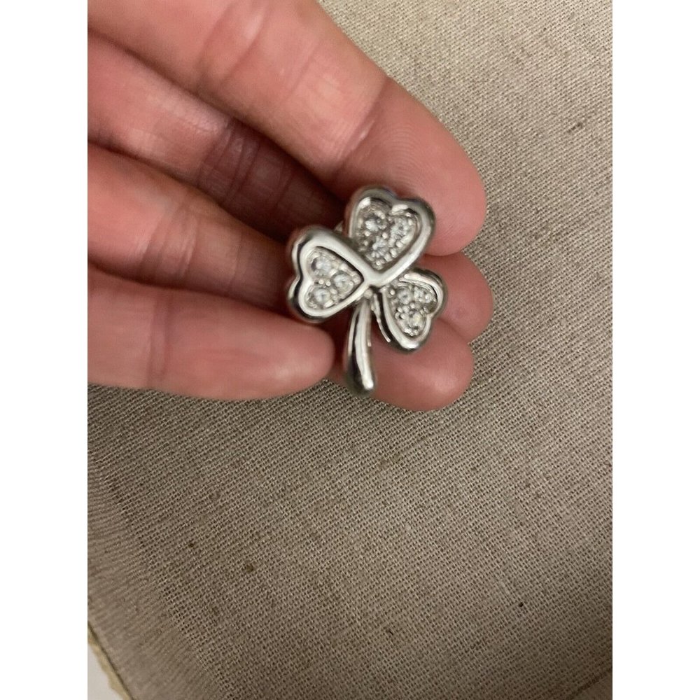Pierre Balmain Rhodium Plated Silver Swarovski Crystal  4 Leaf Clover  Lucky Pin